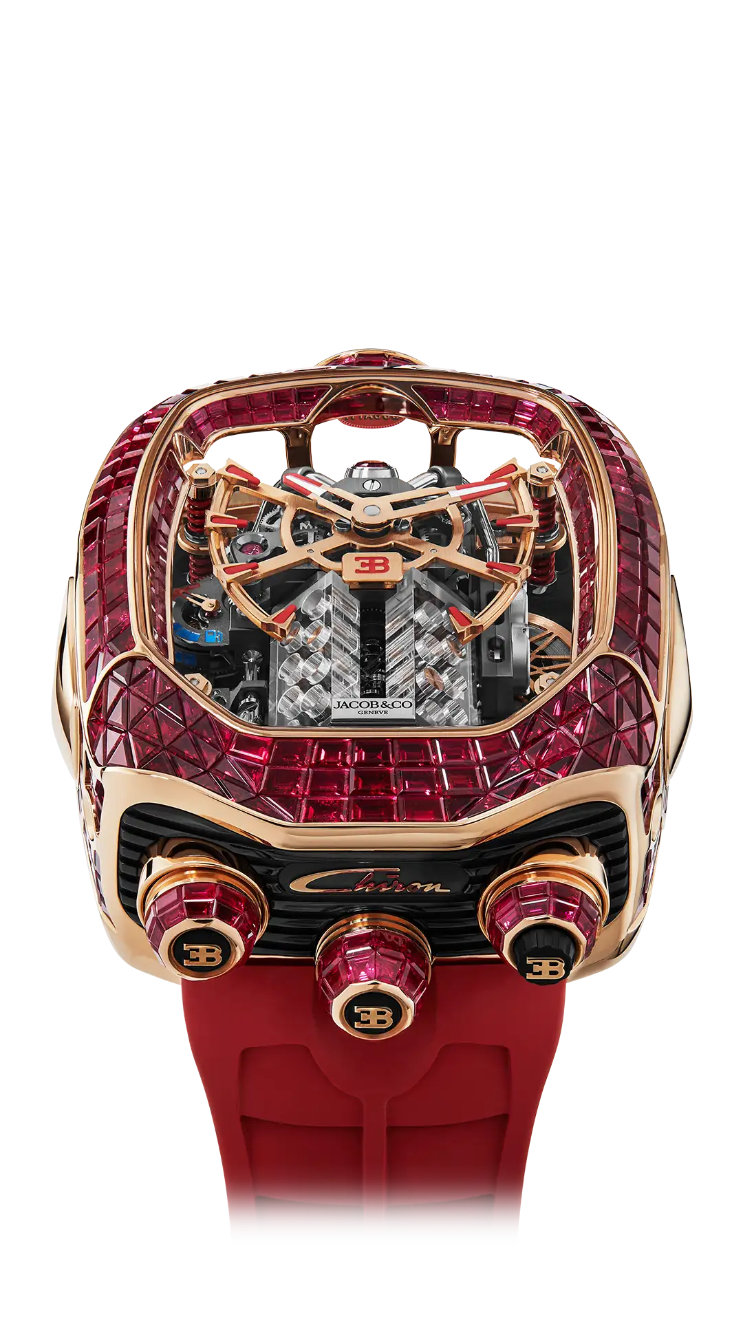 Bugatti Chiron Tourbillon Baguette |  Rose Gold (Rubies) Jacob & Co.