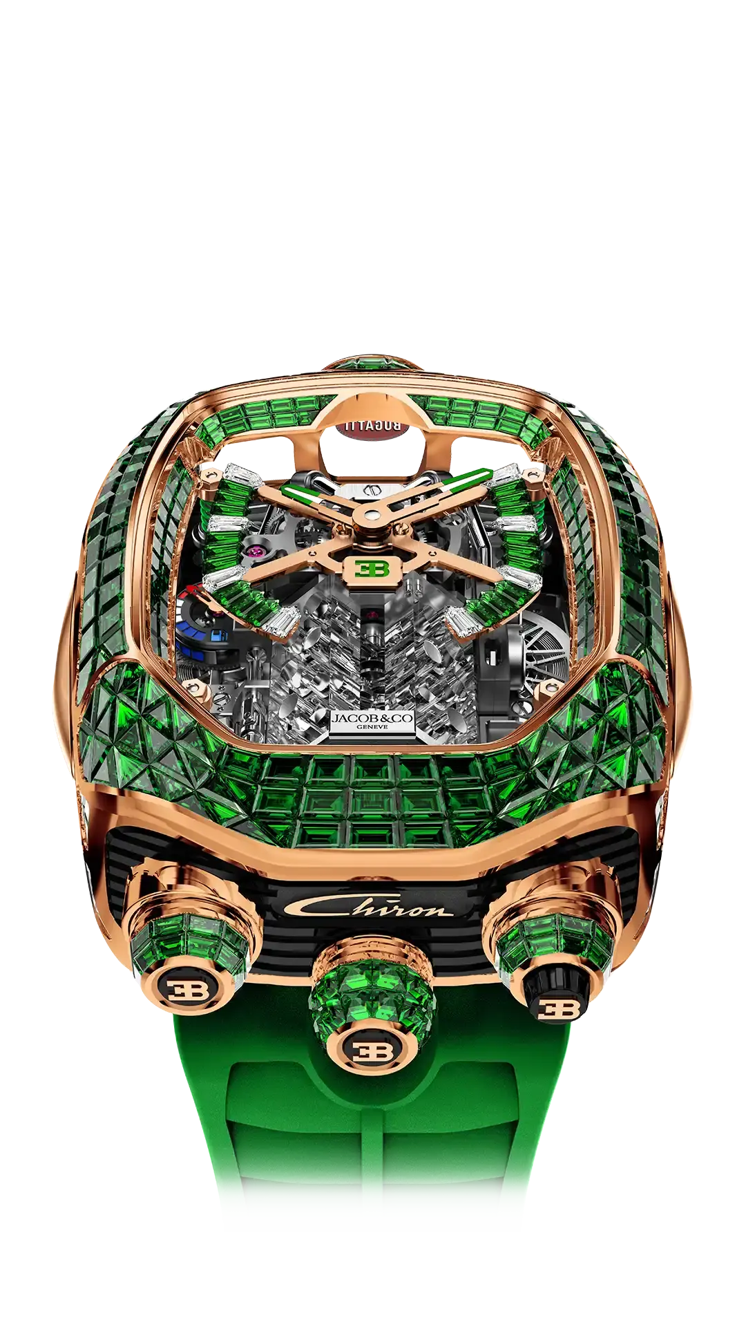 Bugatti Chiron Tourbillon Baguette |  Rose Gold (Tsavorites) Jacob & Co.
