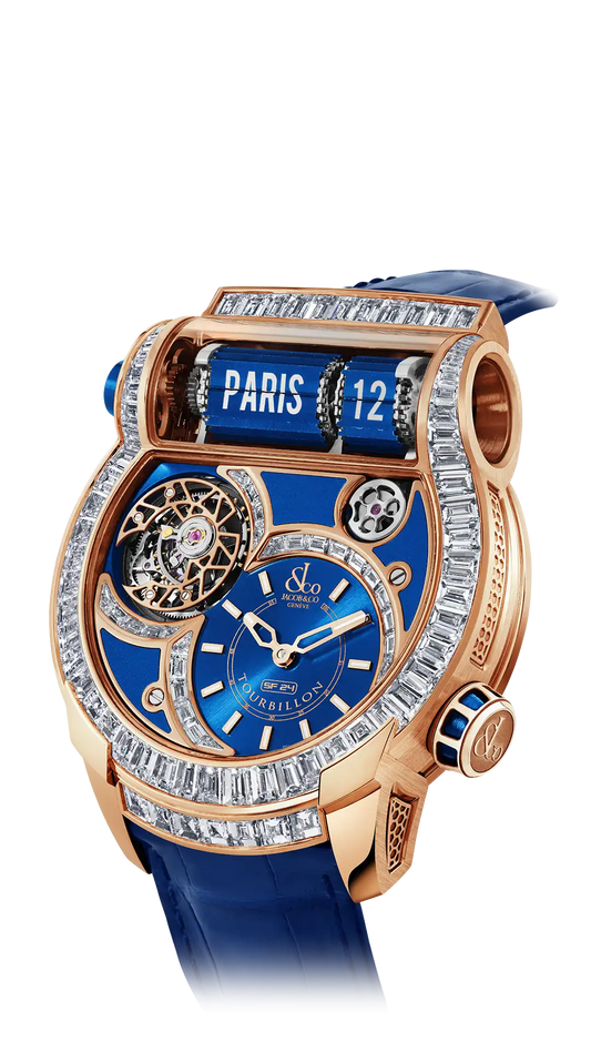 Epic SF24 Tourbillon Baguette |  Rose Gold Blue Dial Jacob & Co.