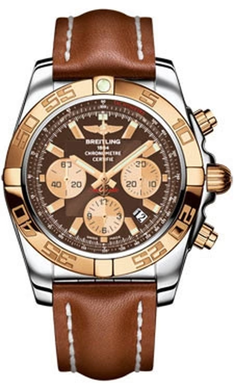 '- Chronomat 44 Steel and Rose Gold Polished Bezel - Leather Strap