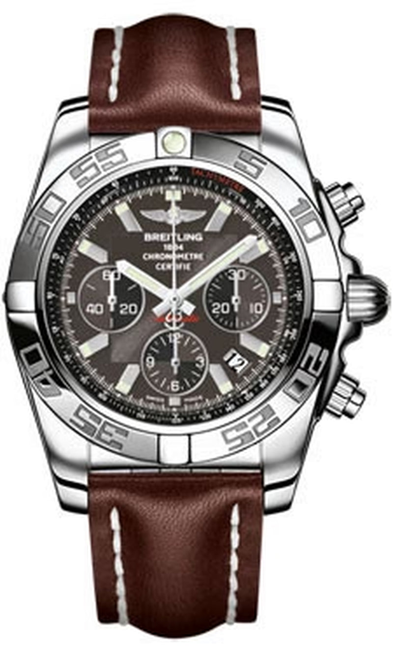 '- Chronomat 44 Steel Polished Bezel - Leather Strap