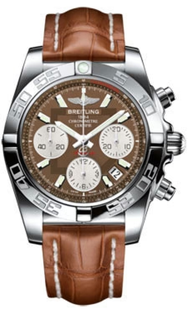 '- Chronomat 41 Steel Polished Bezel - Croco Strap