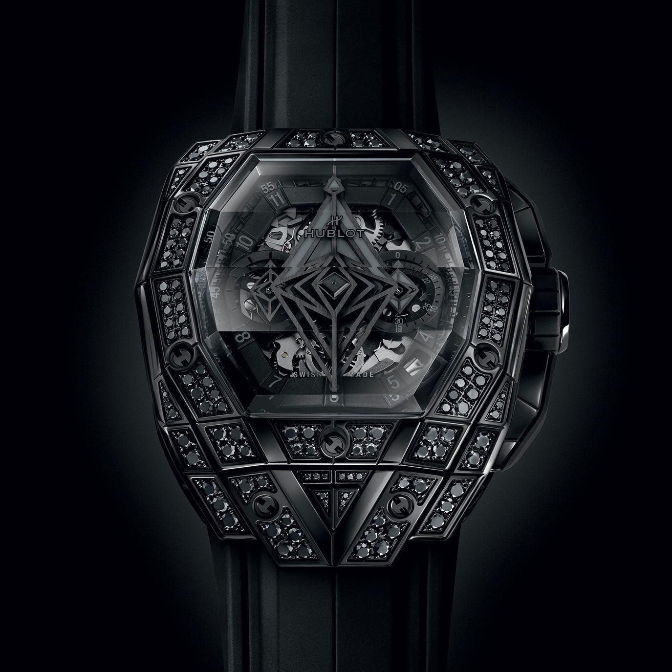 Unworn Hublot Spirit of Big Bang Sang Bleu All Black Pavé 42, 648.CX.0114.RX.1600.MXM24, box and papers