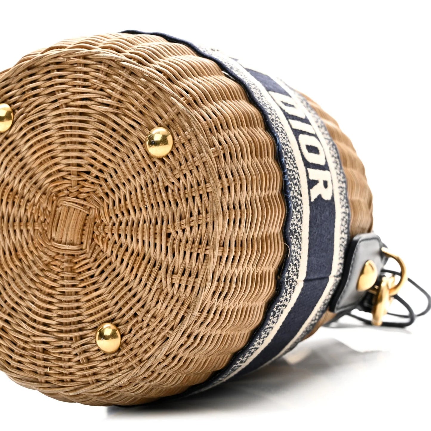 Wicker Oblique Drawstring Bucket Bag Blue