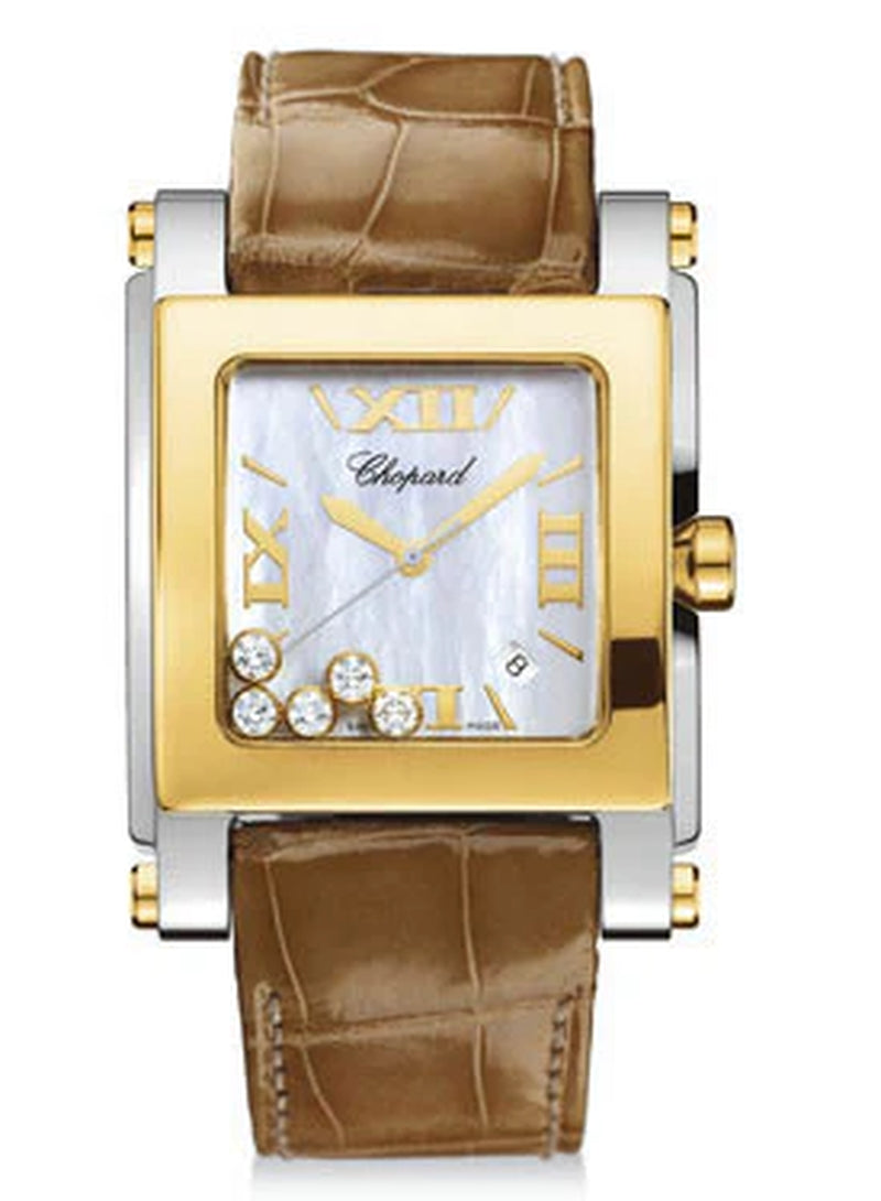 '- Happy Sport - Square Extra Large - Stainless Steel and Yellow Gold