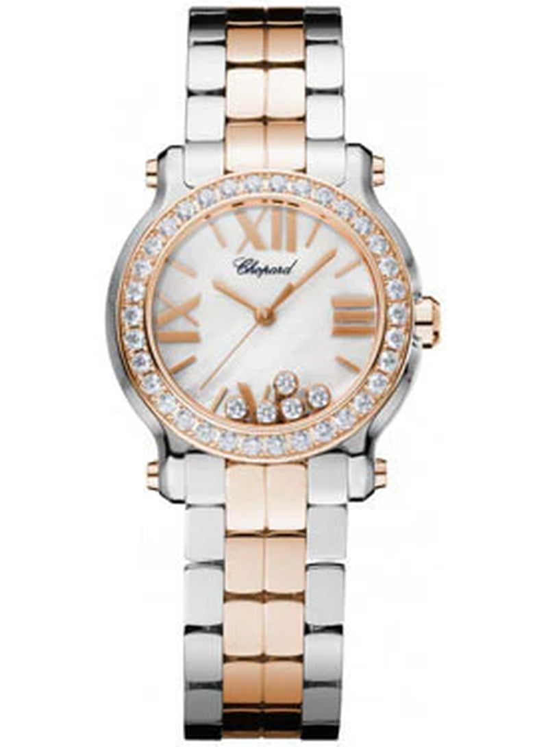 '- Happy Sport - round Mini - Stainless Steel and Rose Gold - Diamond Bezel