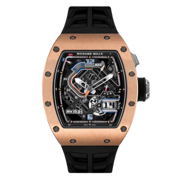 Richard Mille RM30-01 Rose Gold 42.7 mm x 50 mm Transparent Dial 18k Rose Gold Rubber Strap