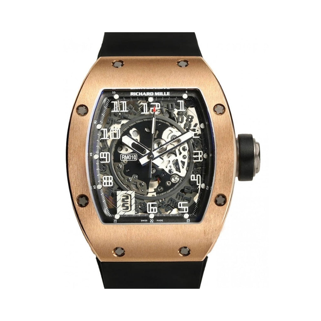 Richard Mille RM010 38 mm x 45 mm Transparent Dial 18k Rose Gold Rubber Strap