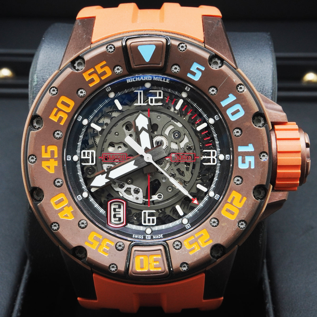 RM028 Brown Titanium on Orange Rubber Strap with Skeleton Dial Pre-owned