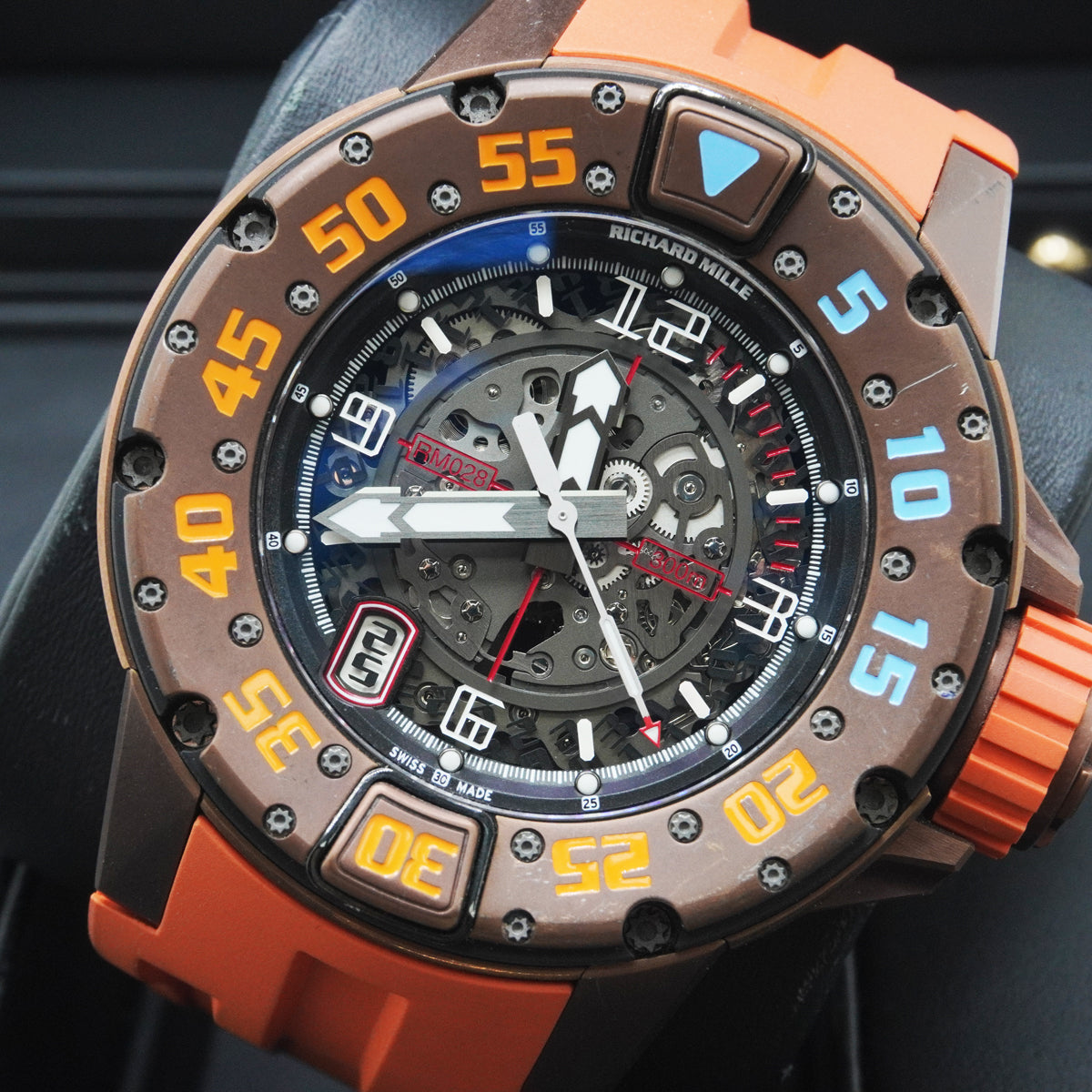 RM028 Brown Titanium on Orange Rubber Strap with Skeleton Dial Pre-owned
