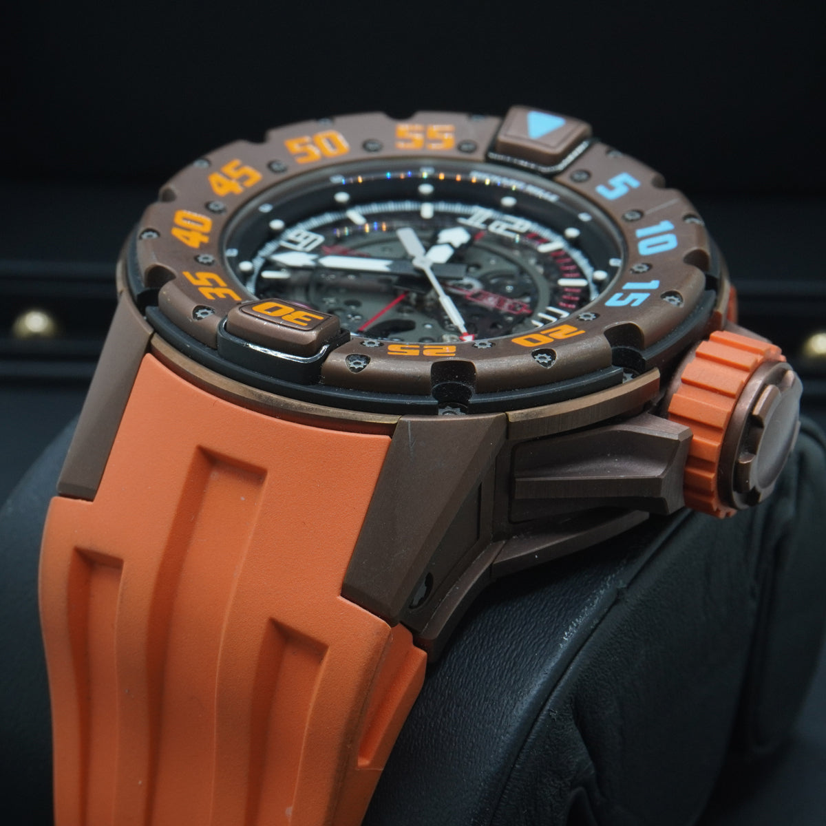 RM028 Brown Titanium on Orange Rubber Strap with Skeleton Dial Pre-owned