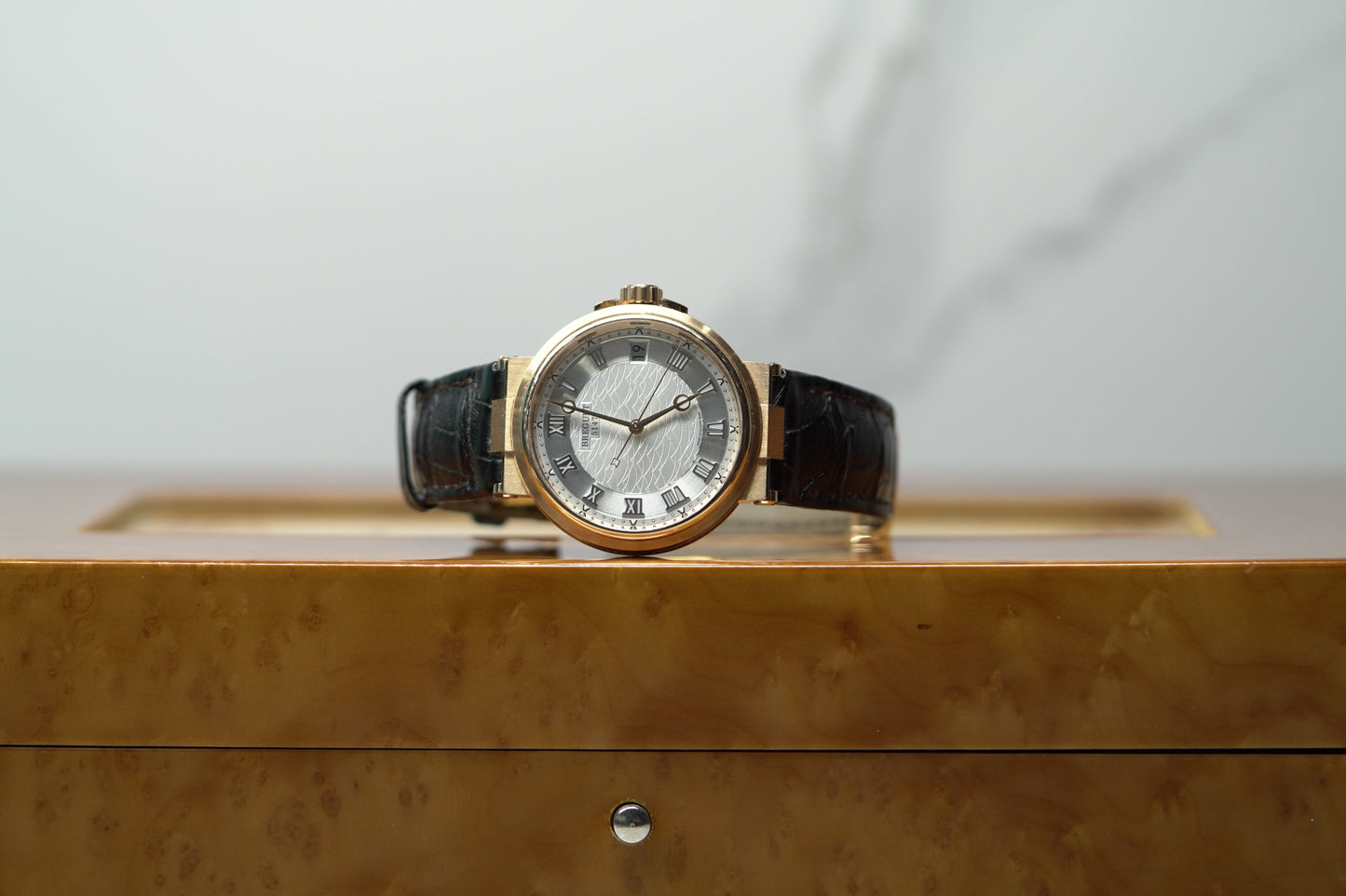 Breguet Marine 40 mm Silver Dial 18k Rose Gold Brown Leather Strap 5517BR/12/9ZU