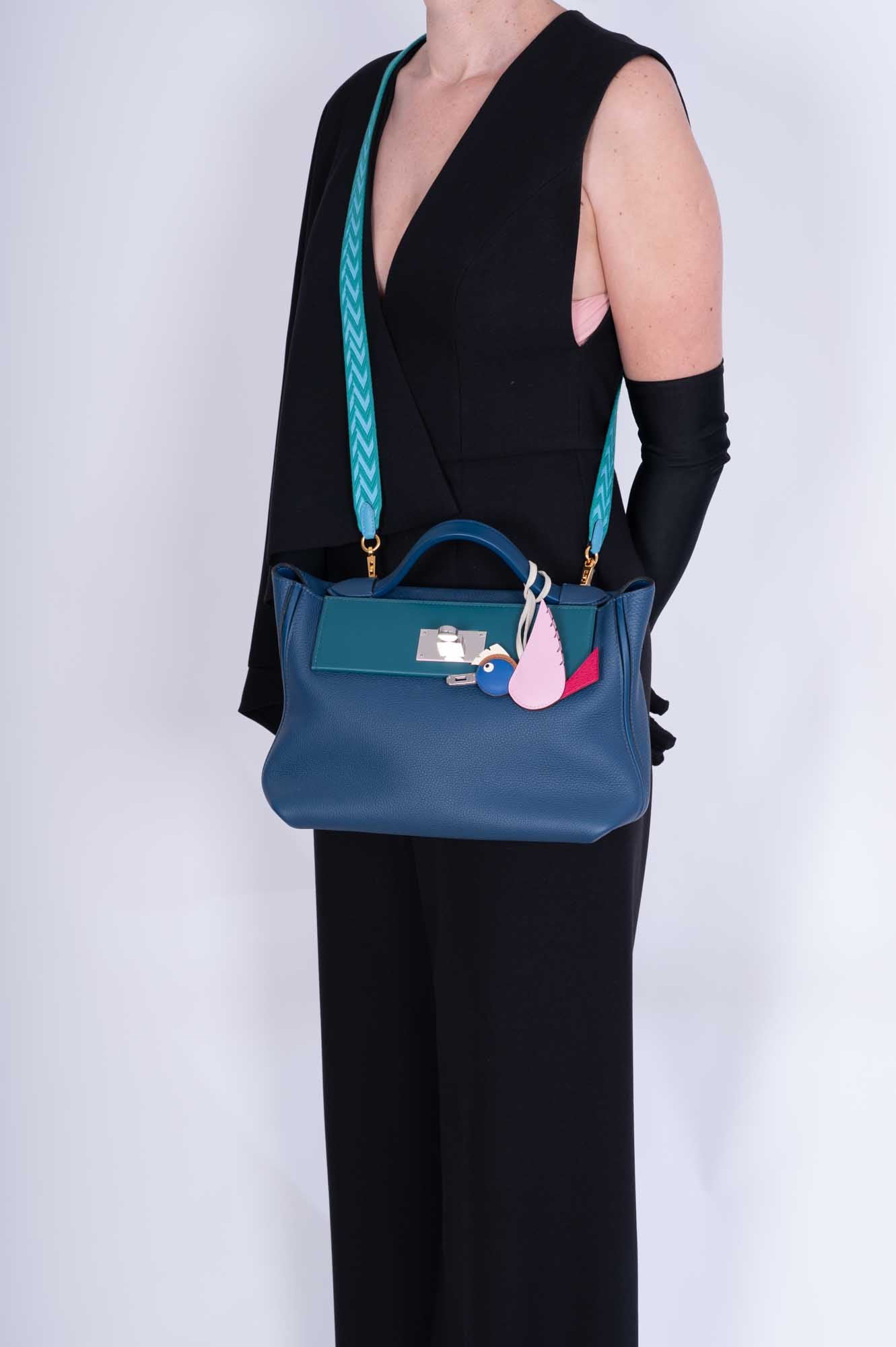 Hermès 24/24 29 Deep Blue Togo and Vert Bosphore Swift Palladium Hardware