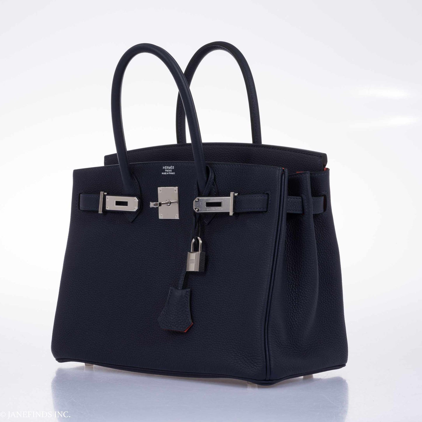 Hermès Birkin 30 Blue Nuit Verso Orange Poppy Togo Palladium Hardware