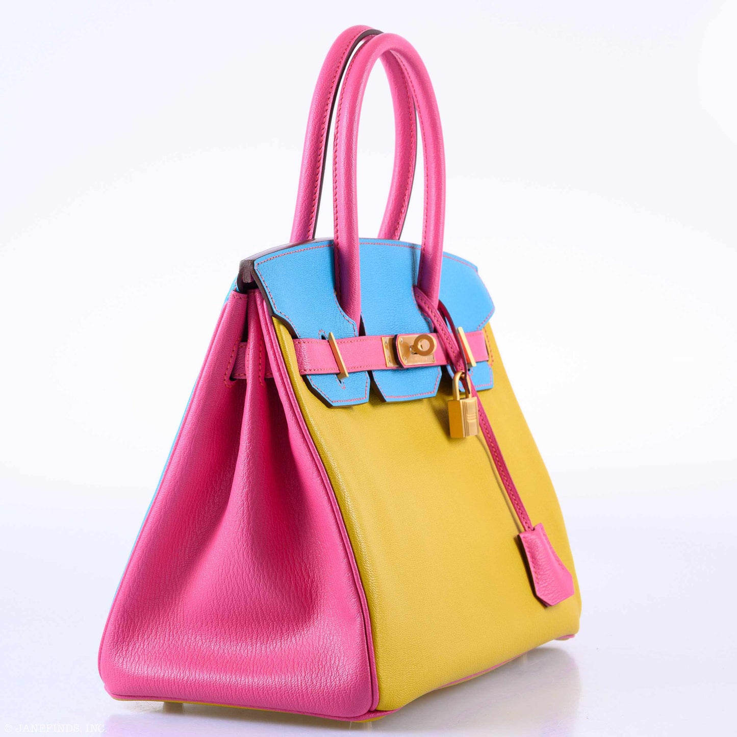 Hermès Birkin 30 HSS Rose Lipstick, Blue Aztec & Cumin Chevre Leather Brushed Gold Hardware - 2014, R Squared