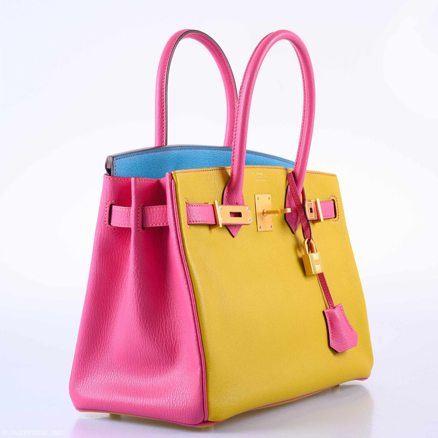 Hermès Birkin 30 HSS Rose Lipstick, Blue Aztec & Cumin Chevre Leather Brushed Gold Hardware - 2014, R Squared