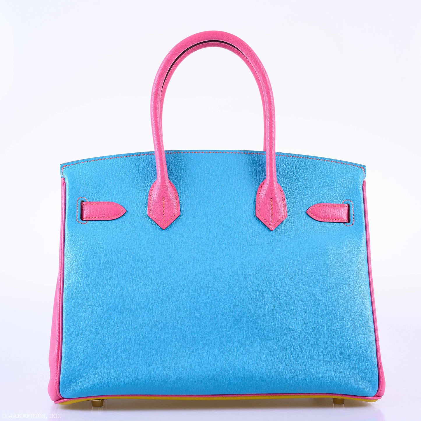 Hermès Birkin 30 HSS Rose Lipstick, Blue Aztec & Cumin Chevre Leather Brushed Gold Hardware - 2014, R Squared