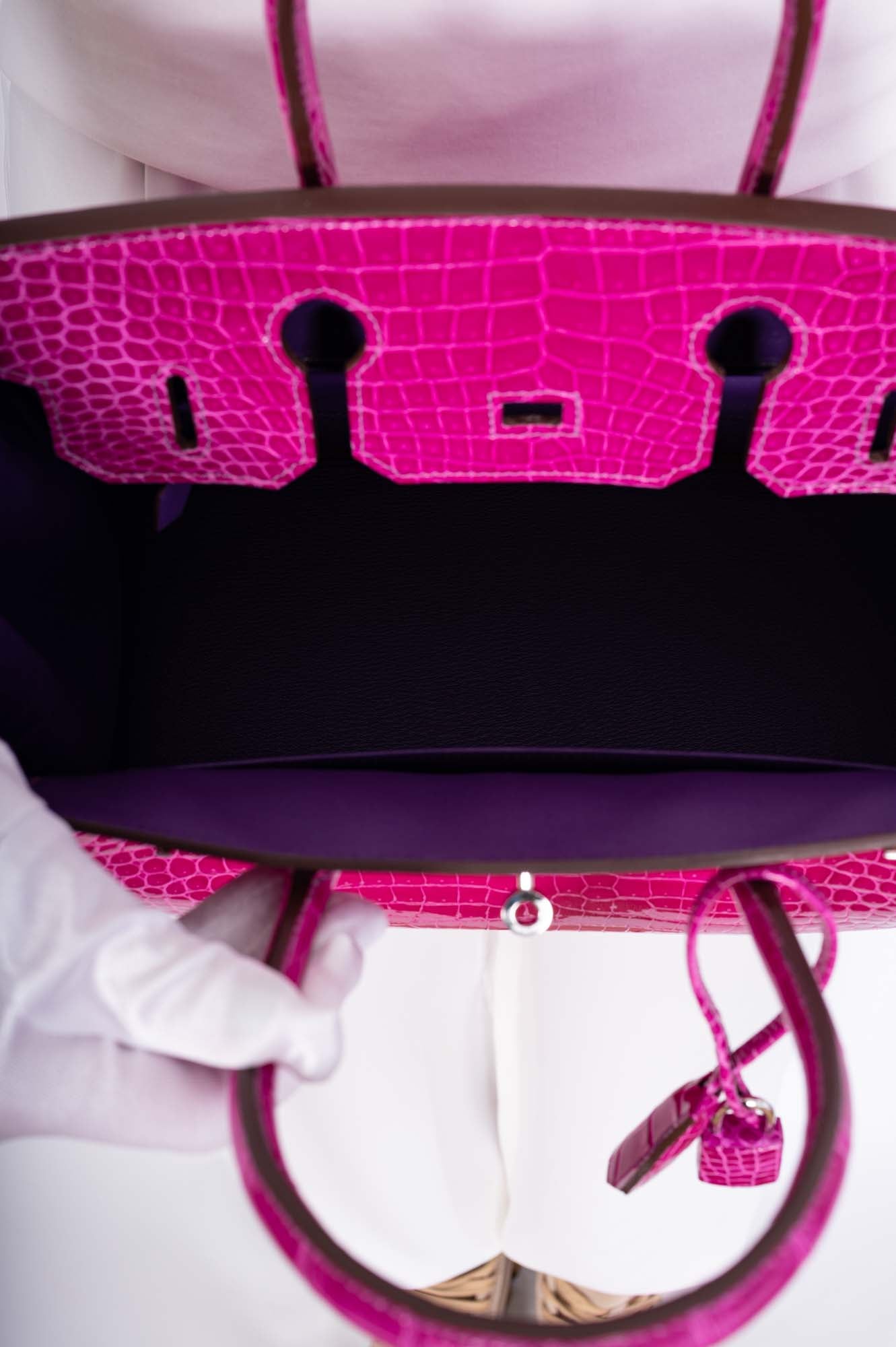 Hermès Birkin 30 HSS Rose Scheherazade Porosus Crocodile, Cassis Interior Palladium Hardware