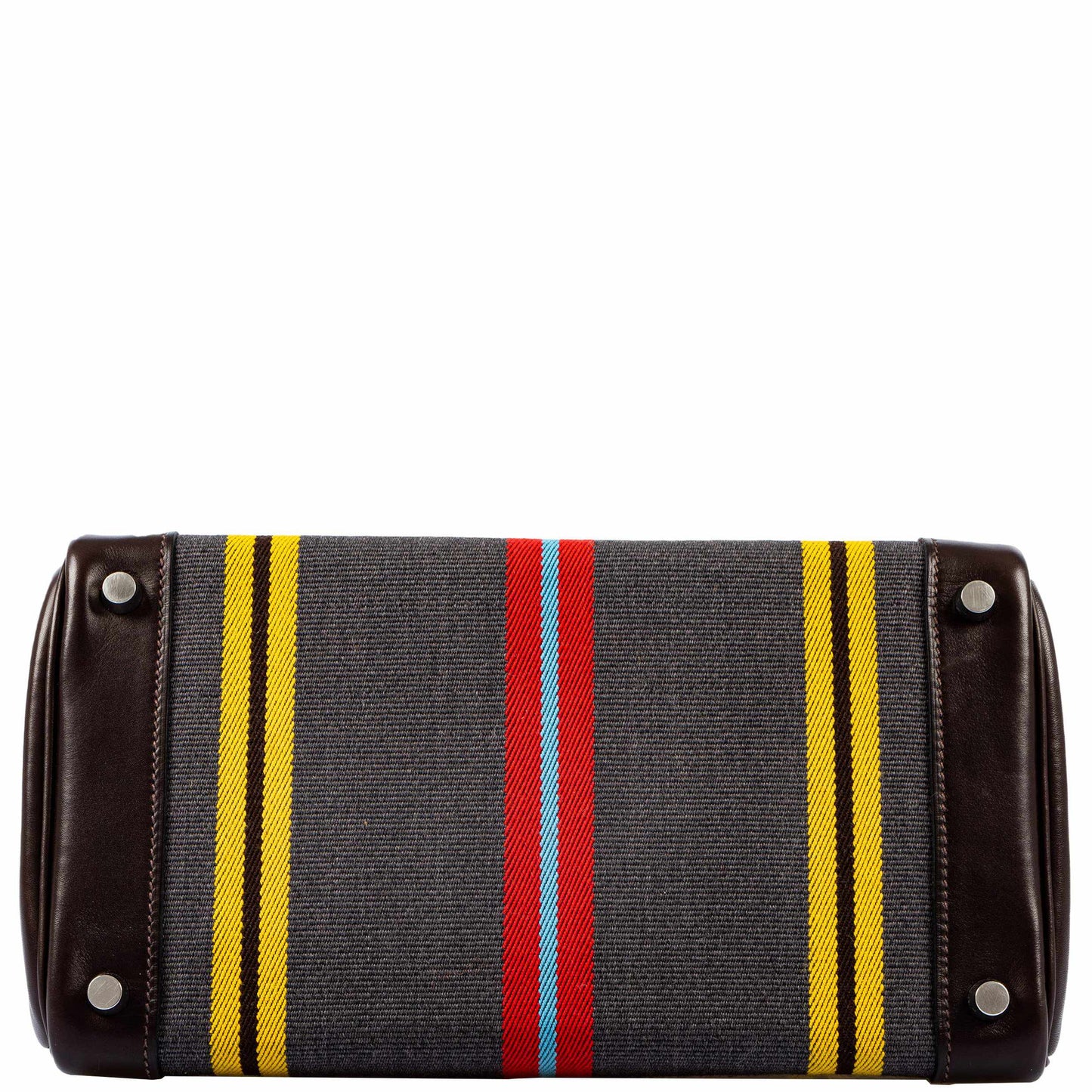 Hermès Birkin 30 Marron Fonce Calf & Colorful Wool Jumping Canvas Palladium Hardware