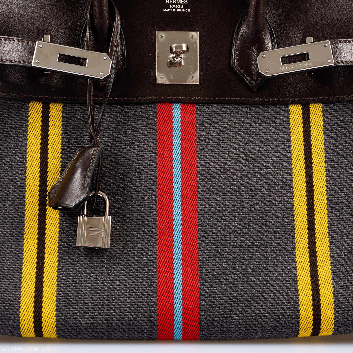 Hermès Birkin 30 Marron Fonce Calf & Colorful Wool Jumping Canvas Palladium Hardware