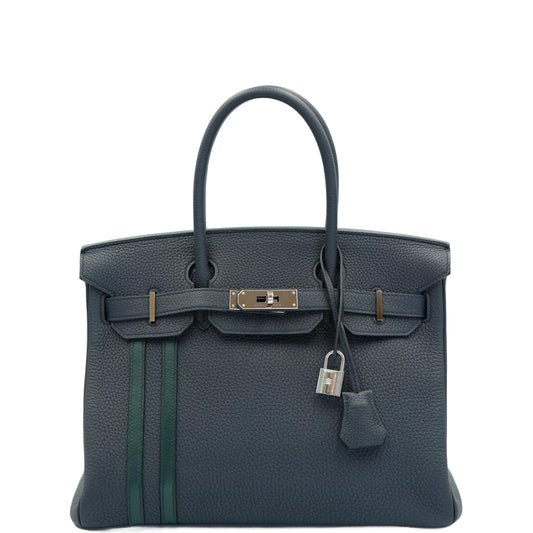 Hermès Birkin 30 Officier Bleu Nuit and Vert Cypress Togo Palladium Hardware