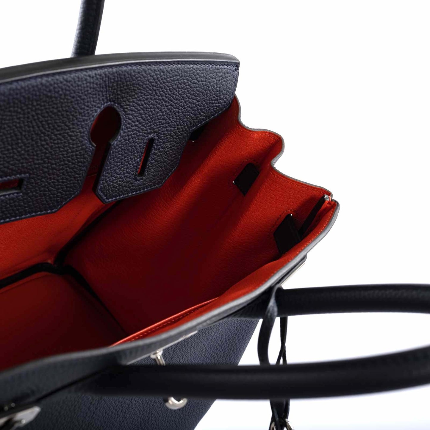 Hermès Birkin 30 Verso Blue Nuit and Orange Poppy Togo Palladium Hardware