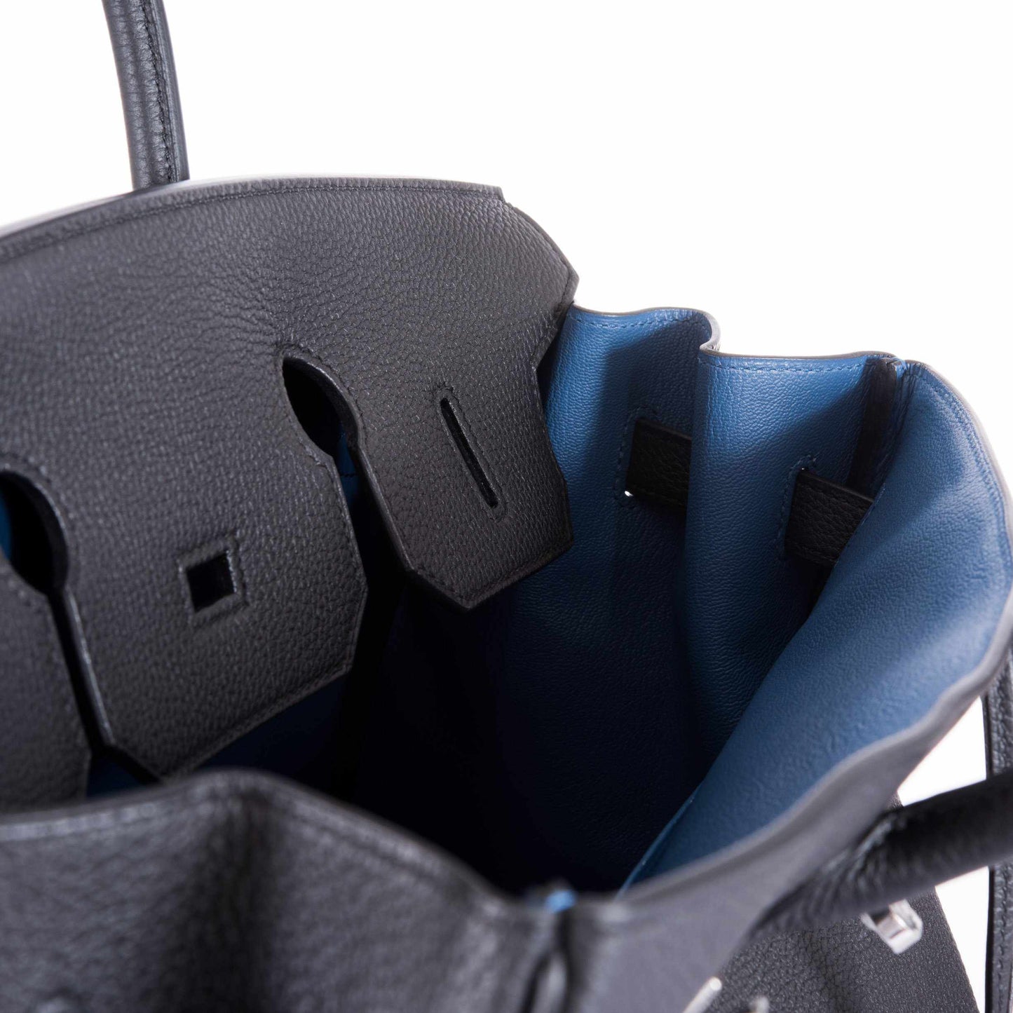 Hermès Birkin 35 Black Togo Verso Blue Agate Chevre Palladium Hardware