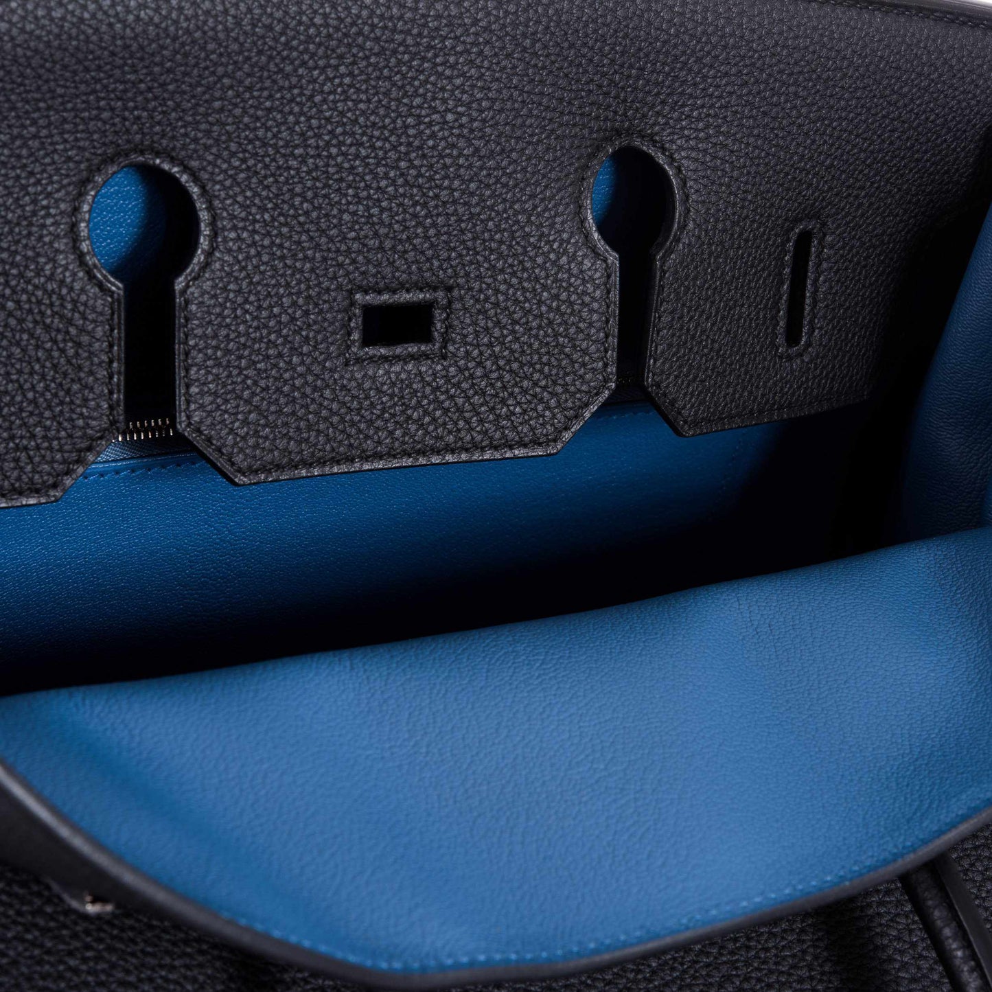 Hermès Birkin 35 Black Togo Verso Blue Agate Chevre Palladium Hardware