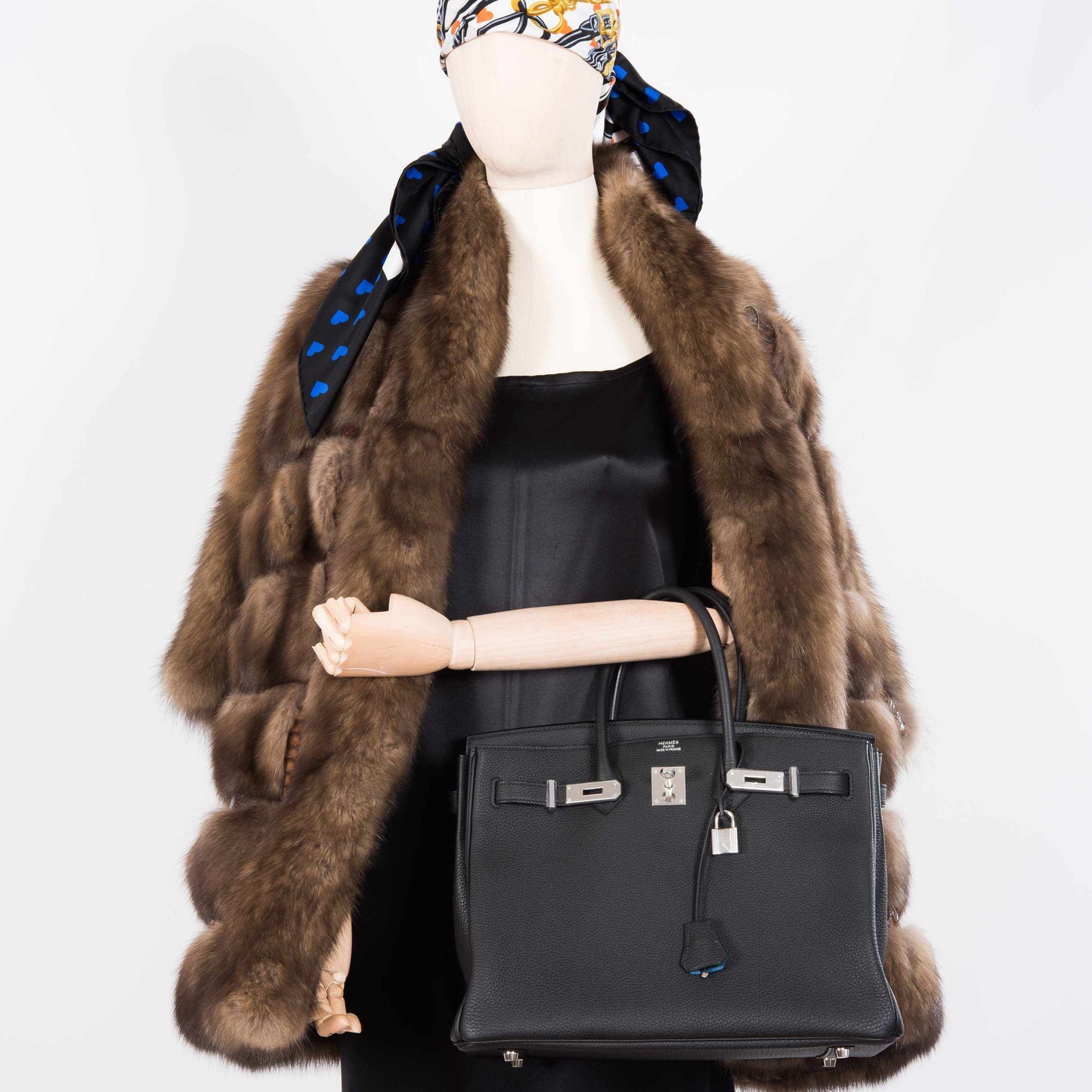 Hermès Birkin 35 Black Togo Verso Blue Agate Chevre Palladium Hardware