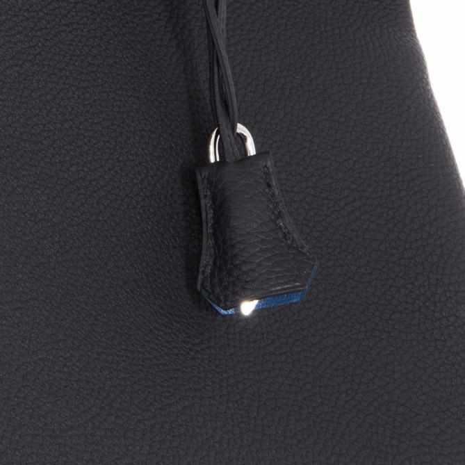 Hermès Birkin 35 Black Togo Verso Blue Agate Chevre Palladium Hardware