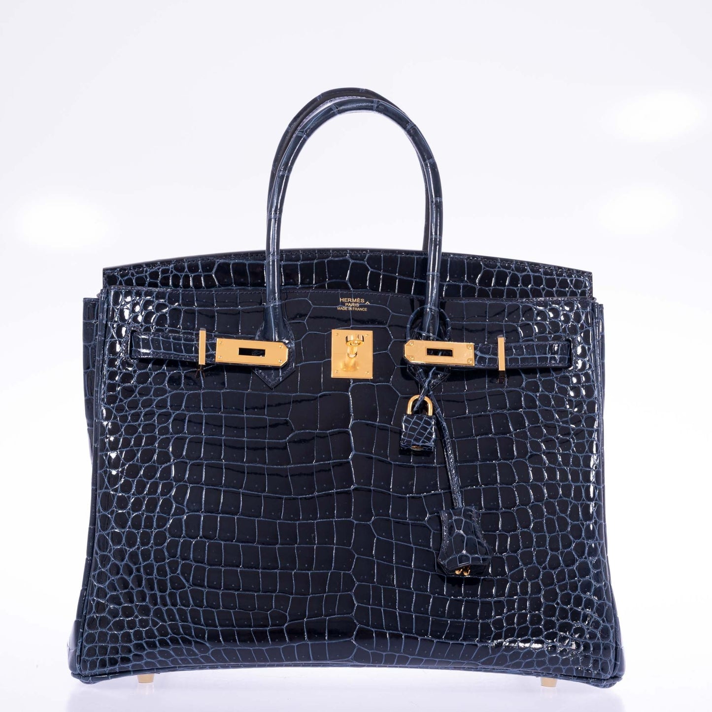 Hermès Birkin 35 Bleu Baltique Shiny Porosus Crocodile Gold Hardware