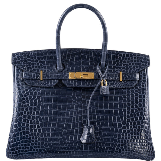 Hermès Birkin 35 Blue Abysse Shiny Porosus Crocodile Gold Hardware