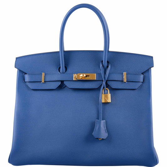 Hermès Birkin 35 Blue Agate Epsom Gold Hardware - 2016, X
