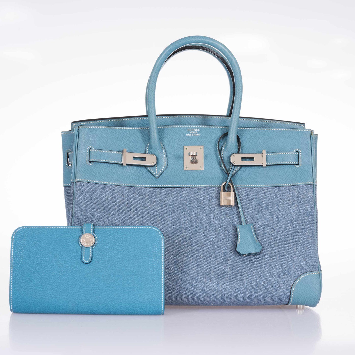 Hermès Birkin 35 Blue Denim And Blue Jean Epsom Contrast Stitching Palladium Hardware