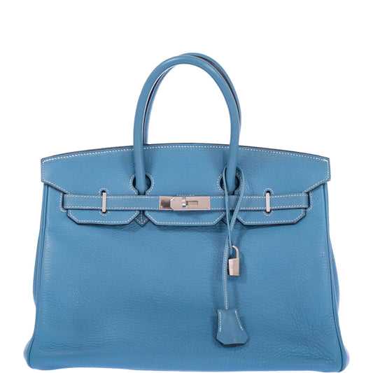 Hermès Birkin 35 Blue Jean Clemence Palladium Hardware