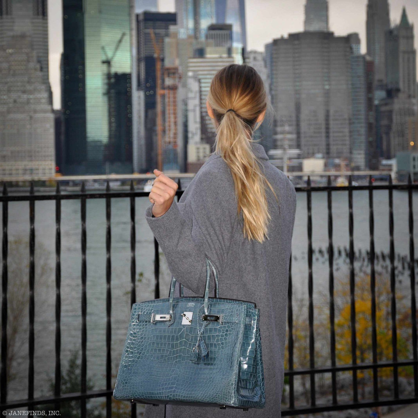 Hermès Birkin 35 Blue Jean Porosus Crocodile Palladium Hardware