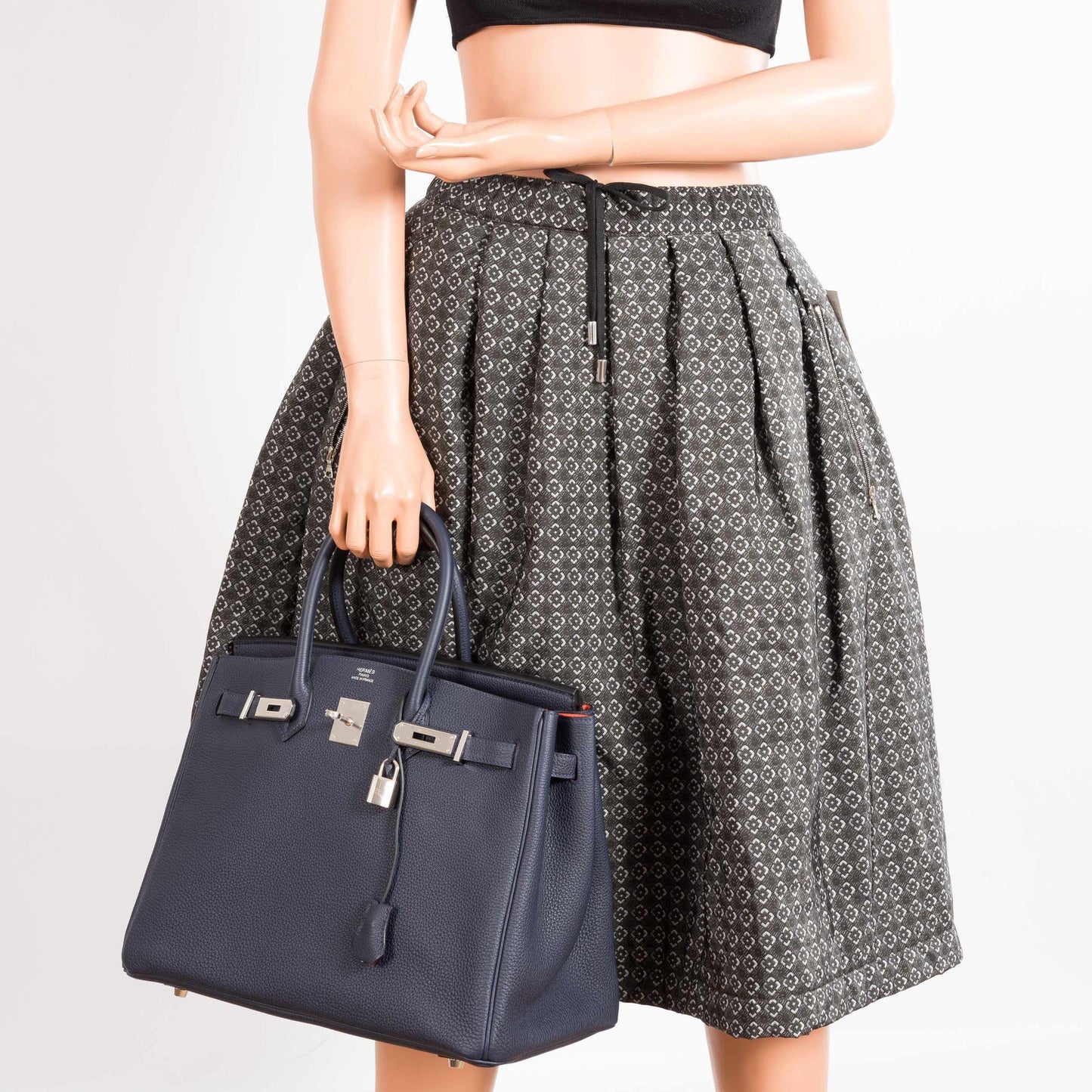 Hermès Birkin 35 Blue Nuit Verso Orange Poppy Togo Palladium Hardware