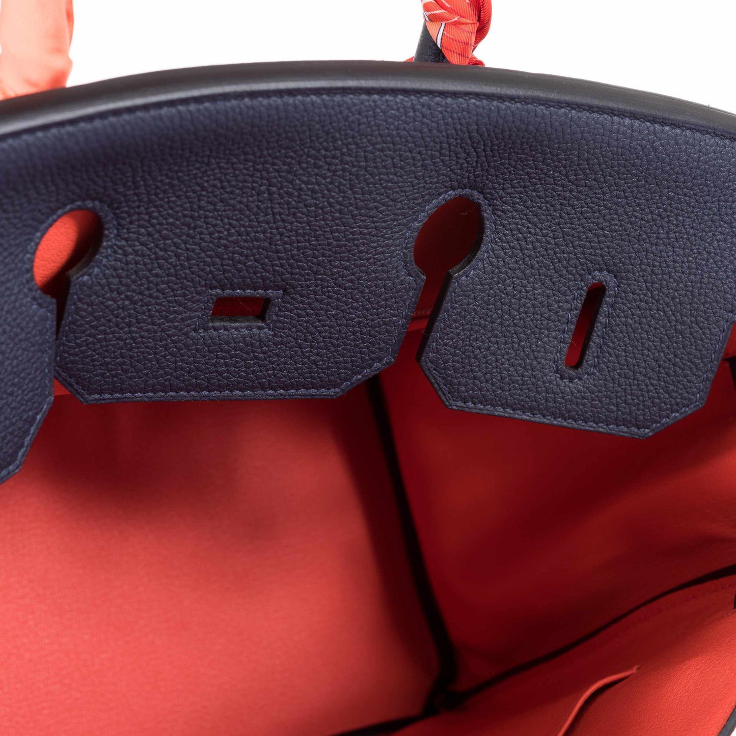 Hermès Birkin 35 Blue Nuit Verso Orange Poppy Togo Palladium Hardware