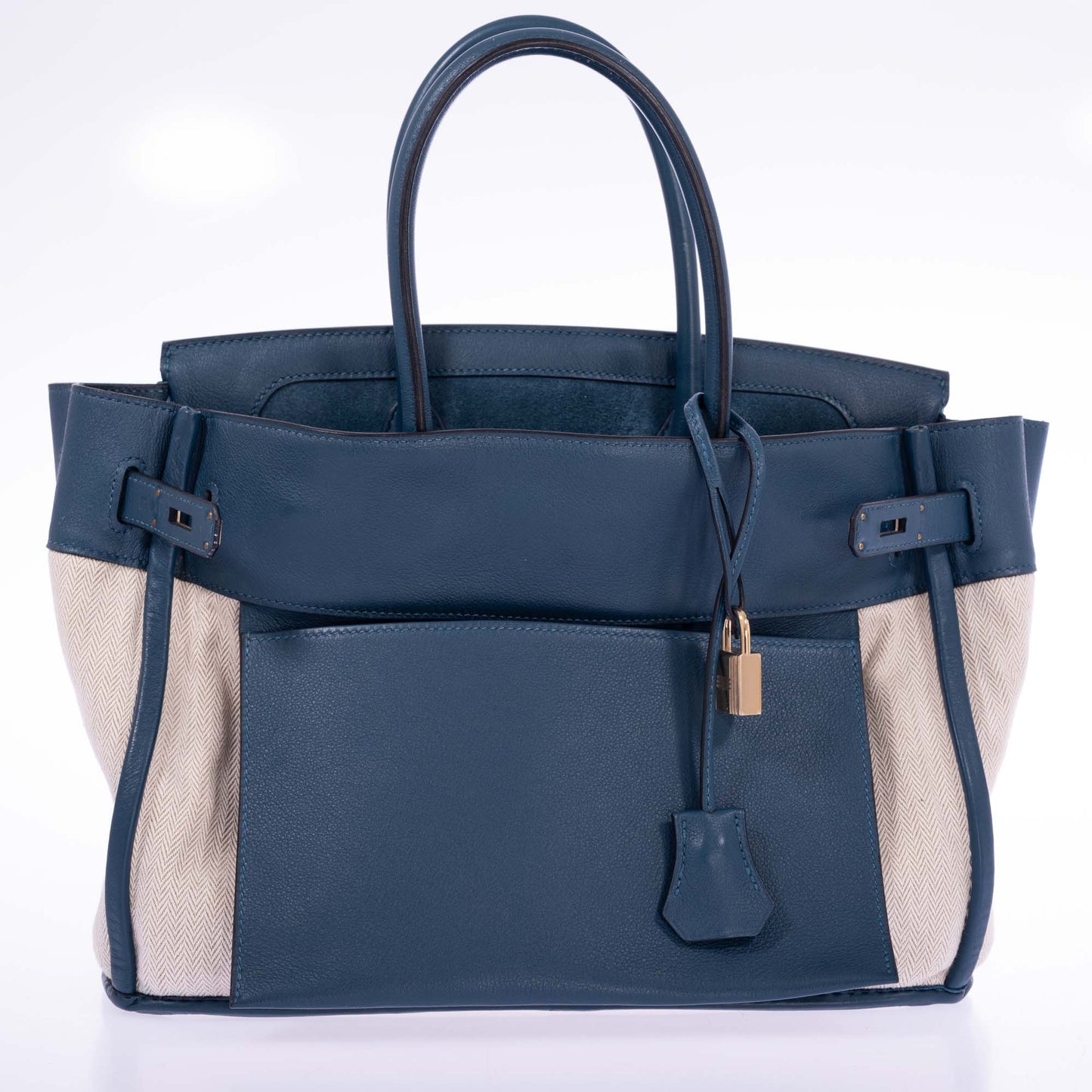 Hermès Birkin 35 Blue Thalassa Grizzly Suede, Swift Permabrass Hardware