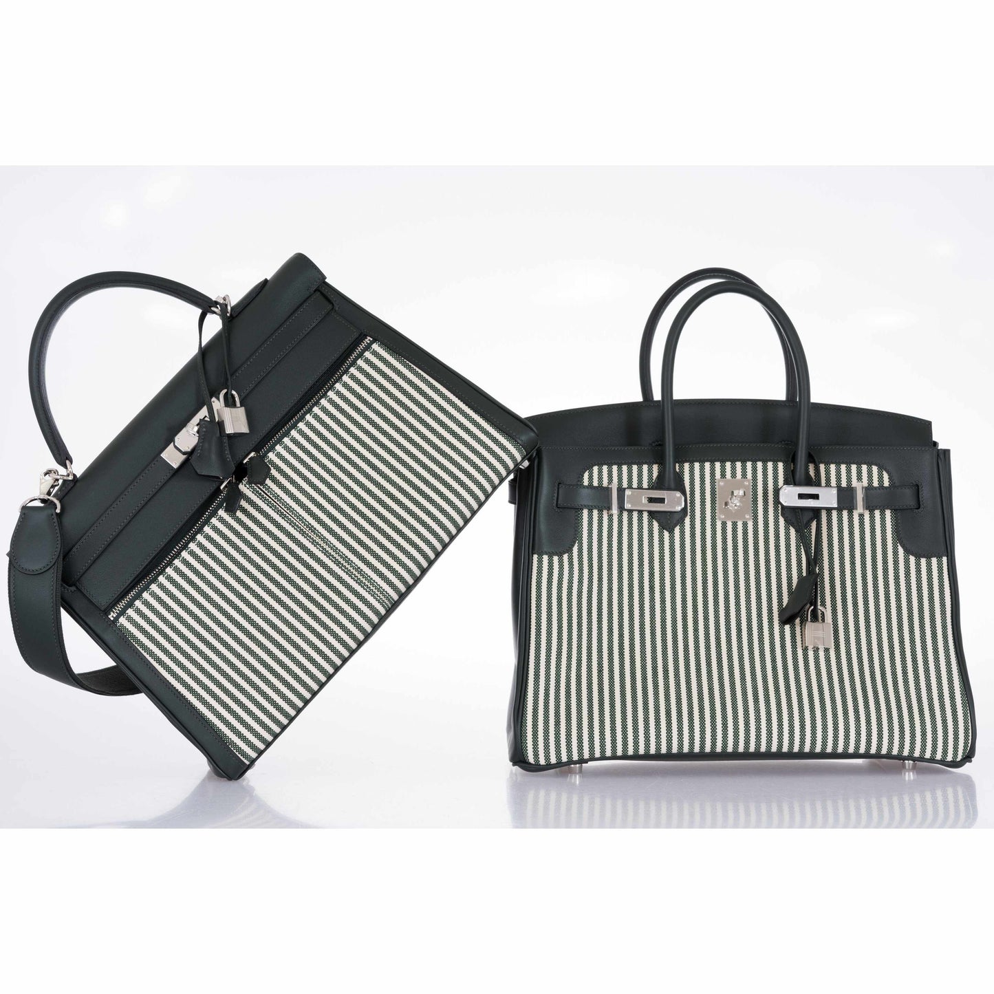 Hermès Birkin 35 Ecru Vert Anglais Toile Riga Swift Palladium Hardware