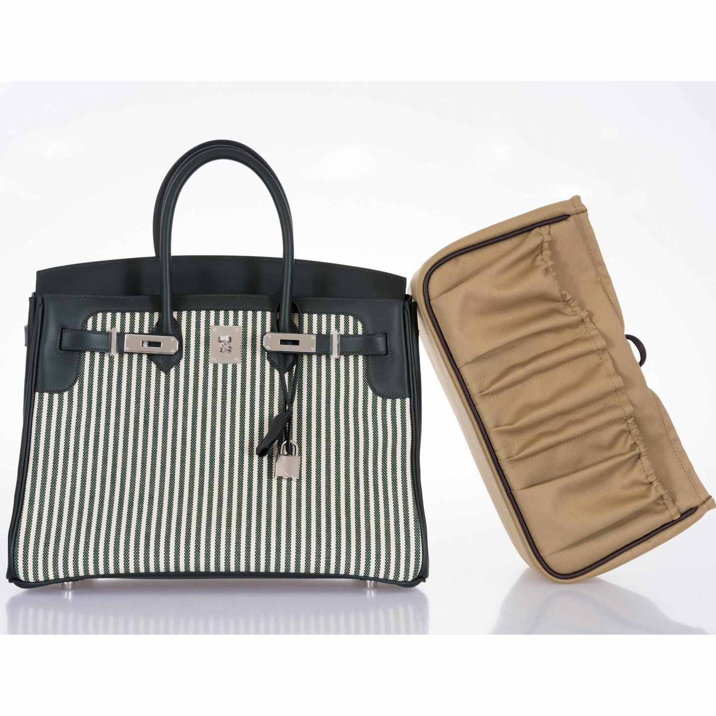 Hermès Birkin 35 Ecru Vert Anglais Toile Riga Swift Palladium Hardware