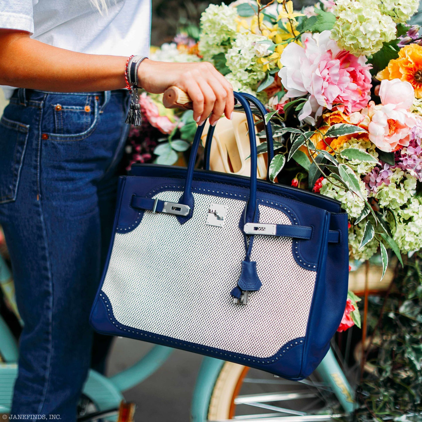 Hermès Birkin 35 Ghillies Bleu Saphir Swift And Toile Palladium Hardware
