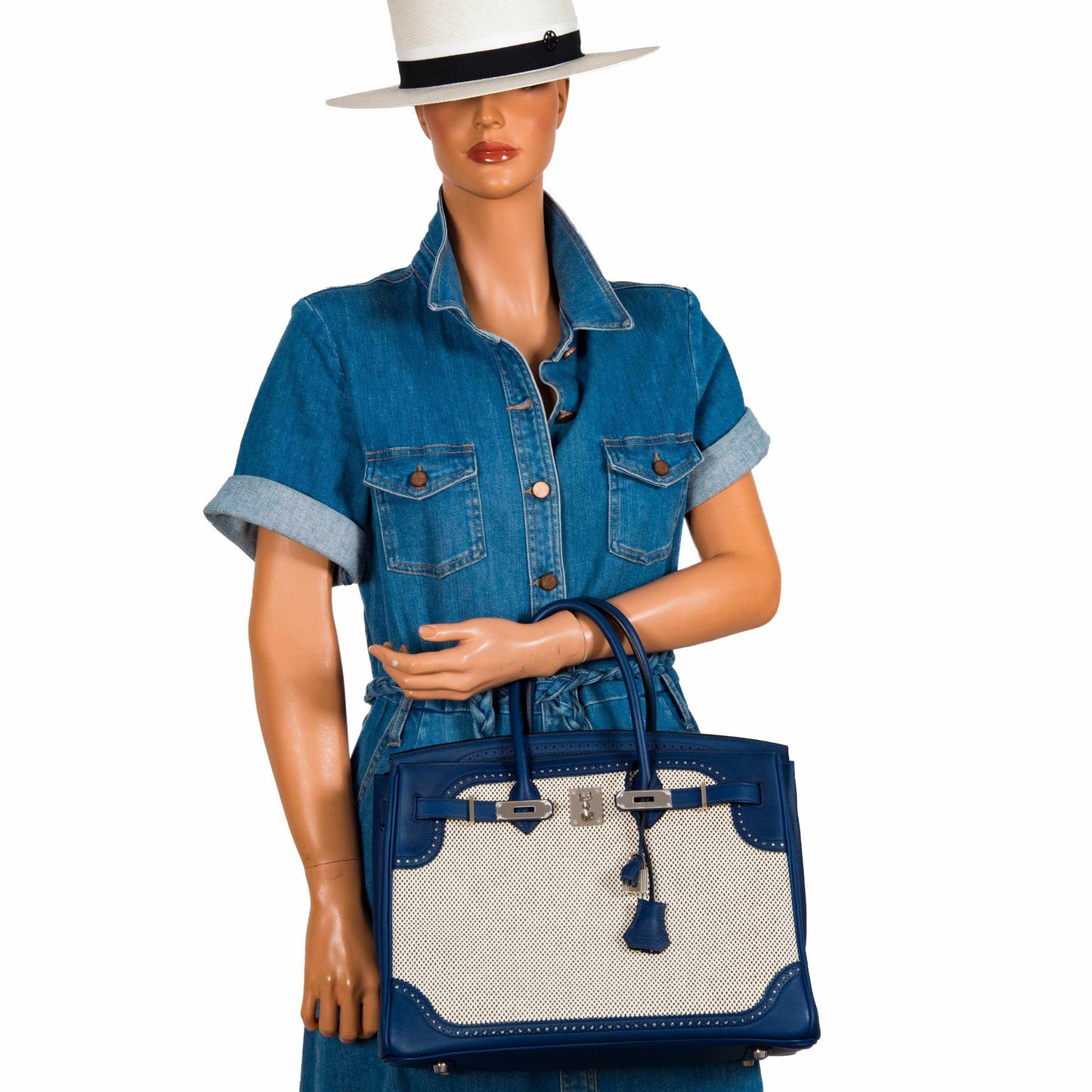 Hermès Birkin 35 Ghillies Bleu Saphir Swift And Toile Palladium Hardware