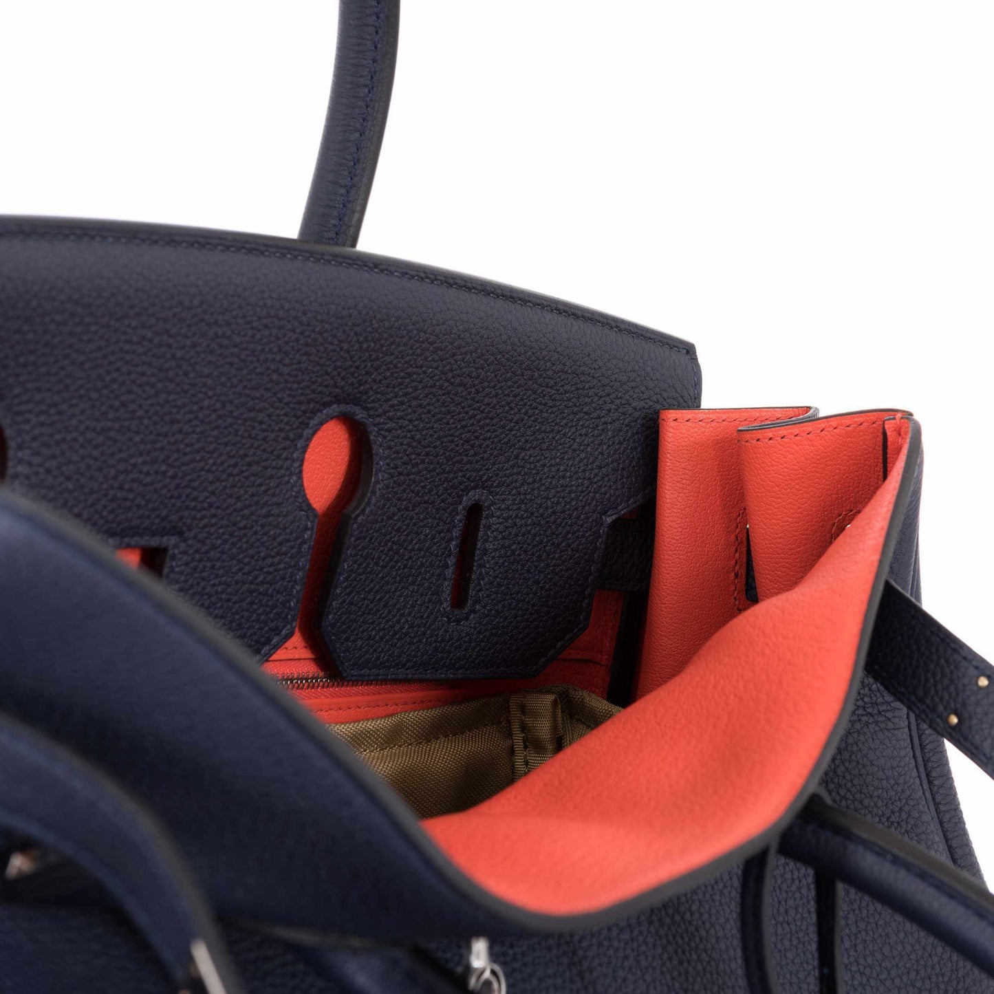 Hermès Birkin 35 Verso Blue Nuit Orange Poppy Togo Palladium Hardware