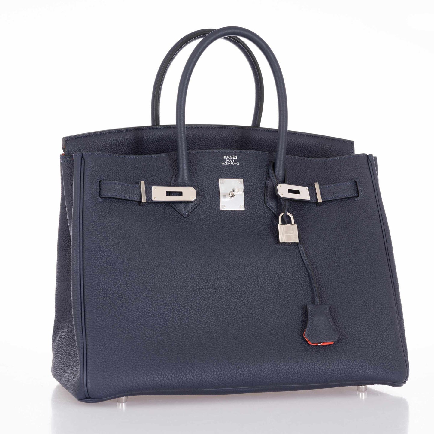 Hermès Birkin 35 Verso Blue Nuit Orange Poppy Togo Palladium Hardware