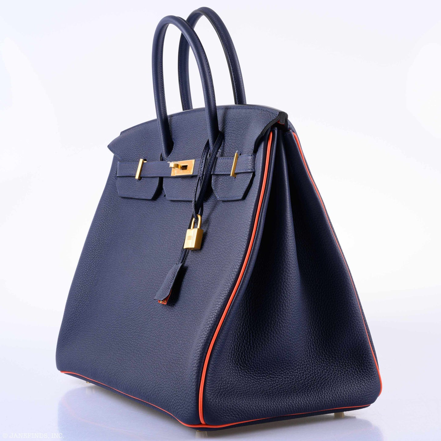 Hermès Birkin 40 HSS Blue Nuit & Orange Poppy Interior & Piping Togo Brushed Gold Hardware