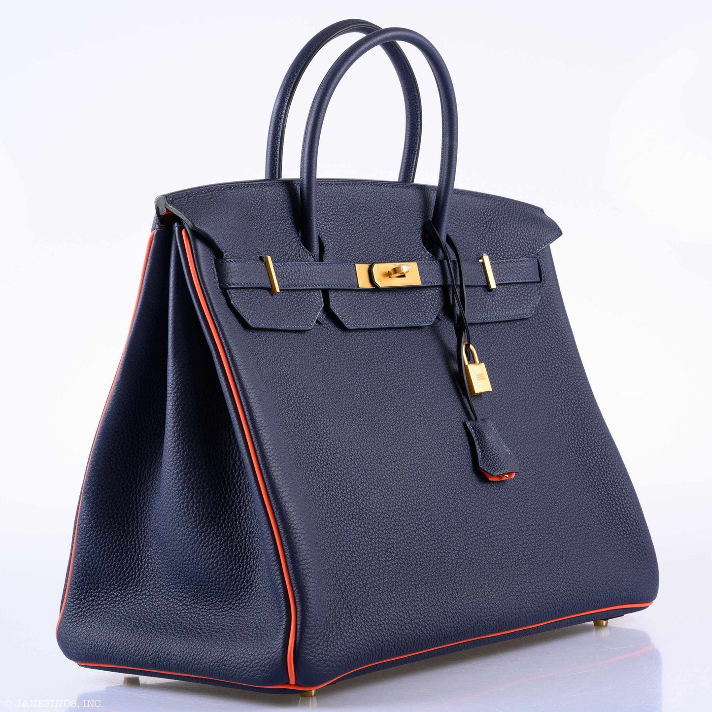 Hermès Birkin 40 HSS Blue Nuit & Orange Poppy Interior & Piping Togo Brushed Gold Hardware