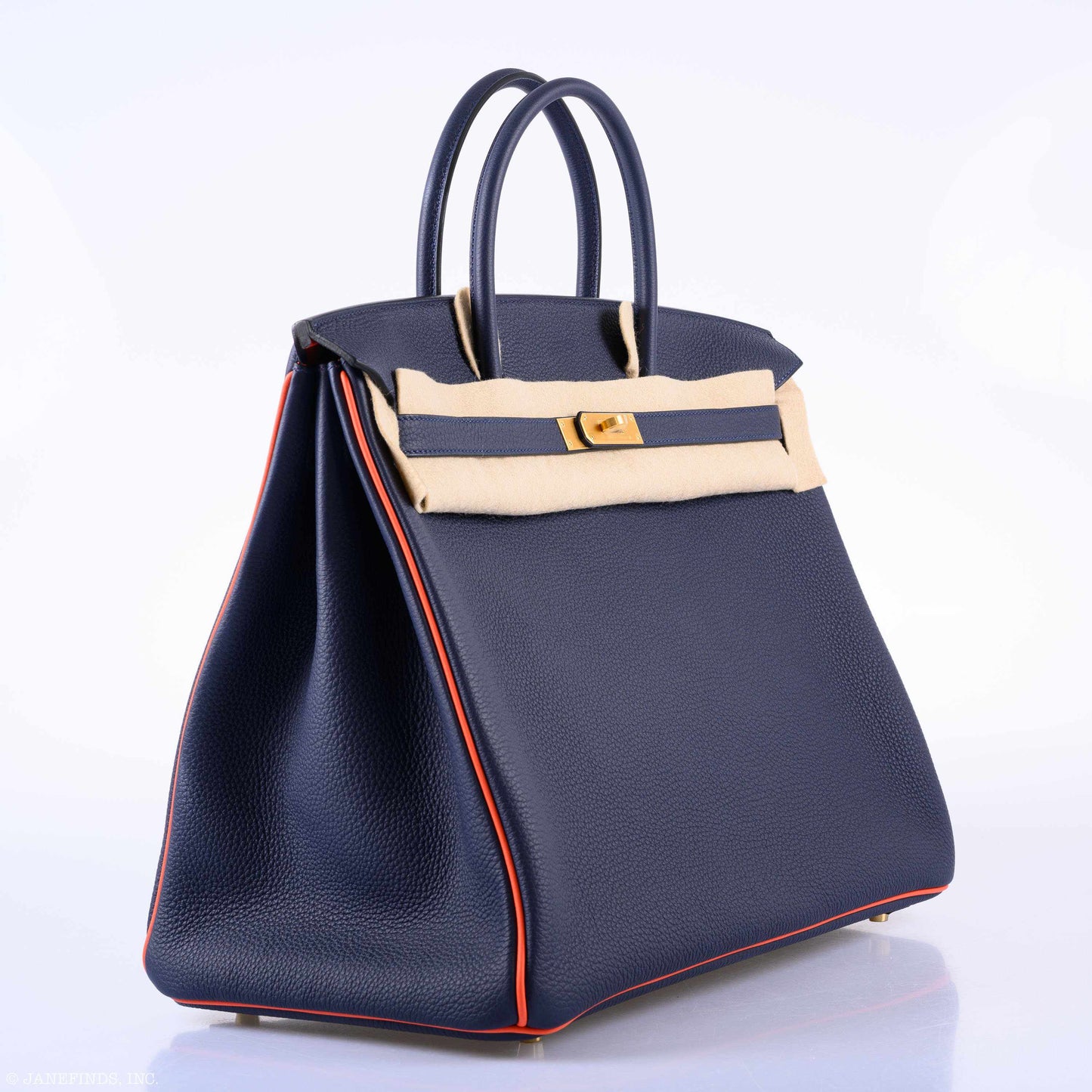 Hermès Birkin 40 HSS Blue Nuit & Orange Poppy Interior & Piping Togo Brushed Gold Hardware