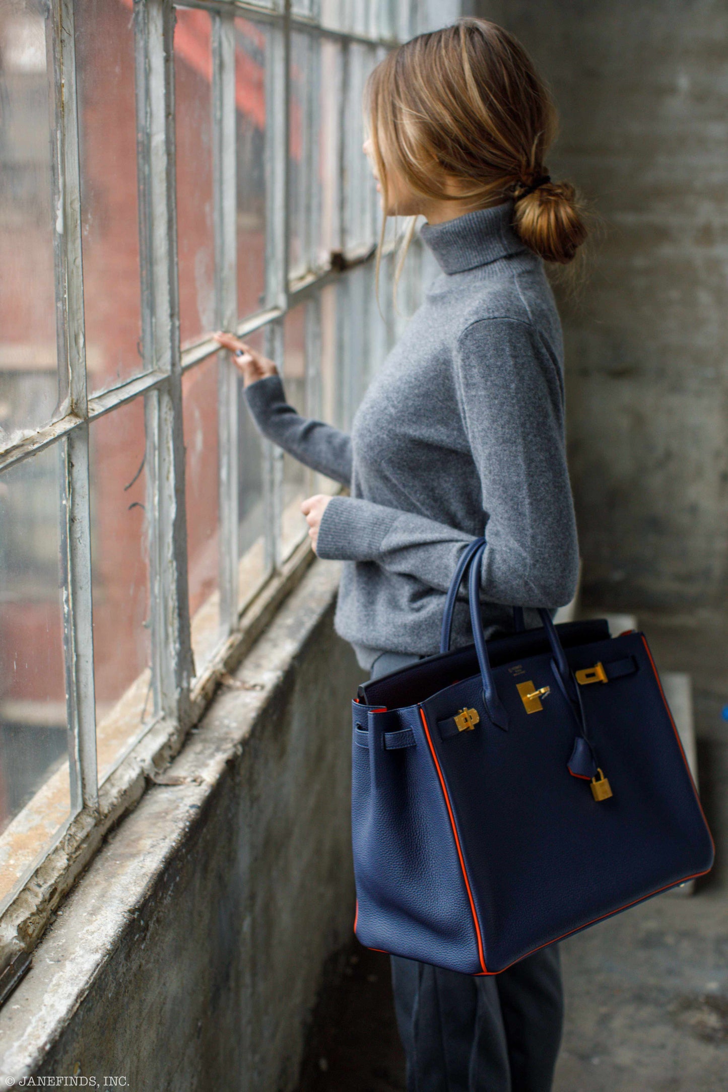 Hermès Birkin 40 HSS Blue Nuit & Orange Poppy Interior & Piping Togo Brushed Gold Hardware