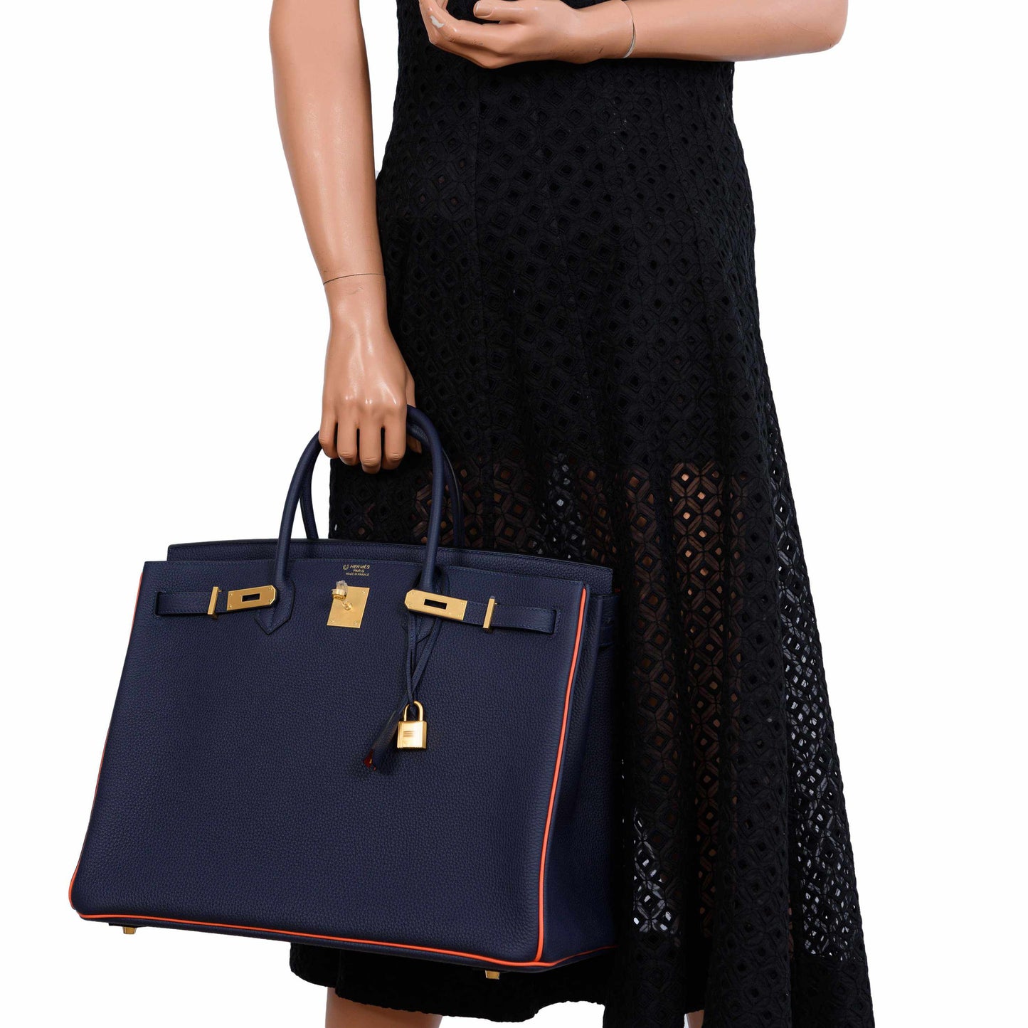 Hermès Birkin 40 HSS Blue Nuit & Orange Poppy Interior & Piping Togo Brushed Gold Hardware
